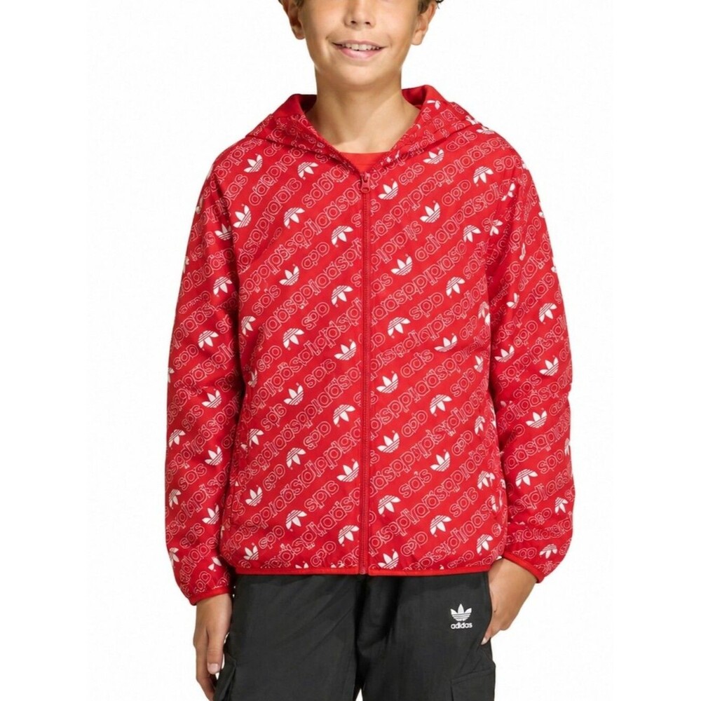 adidas Originals Red Trefoil Logo Print Zip Hoodie Youth 11-12 Years